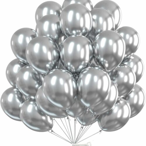 12 Inch Metallic Silver Latex Balloons 100pcs